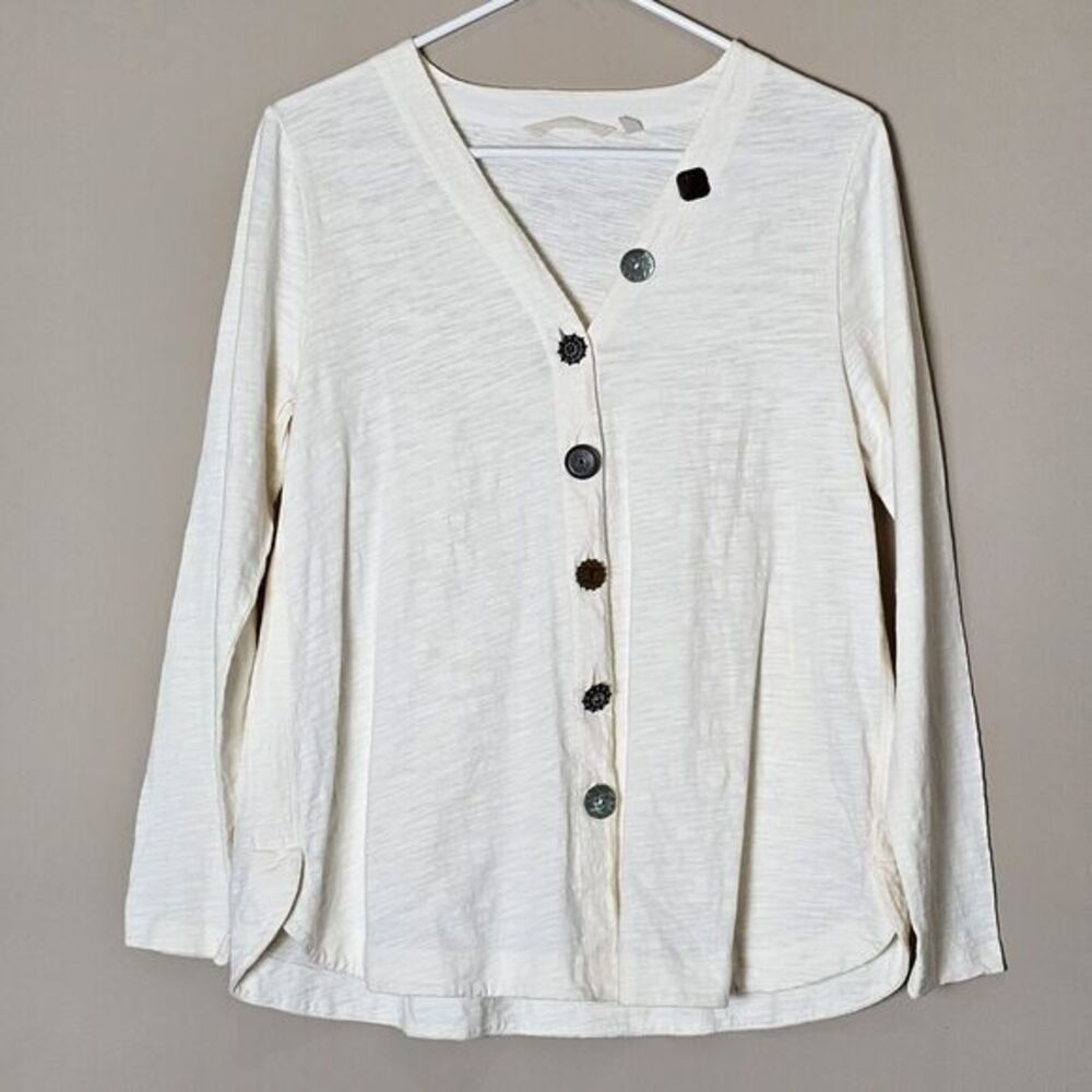 SOFT SURROUNDINGS  S Long Sleeve Beige Knit Jersey Shirt/Top Blouse Fancy Button